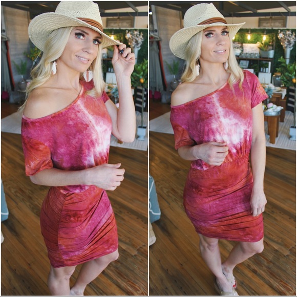 Lipstick Kisses Ruched Mini Dress-Rust - Picture 3 of 3